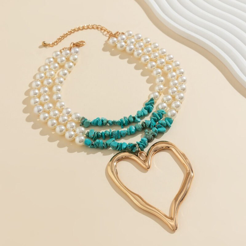Retro multi-layered big love turquoise necklace - 图片 9