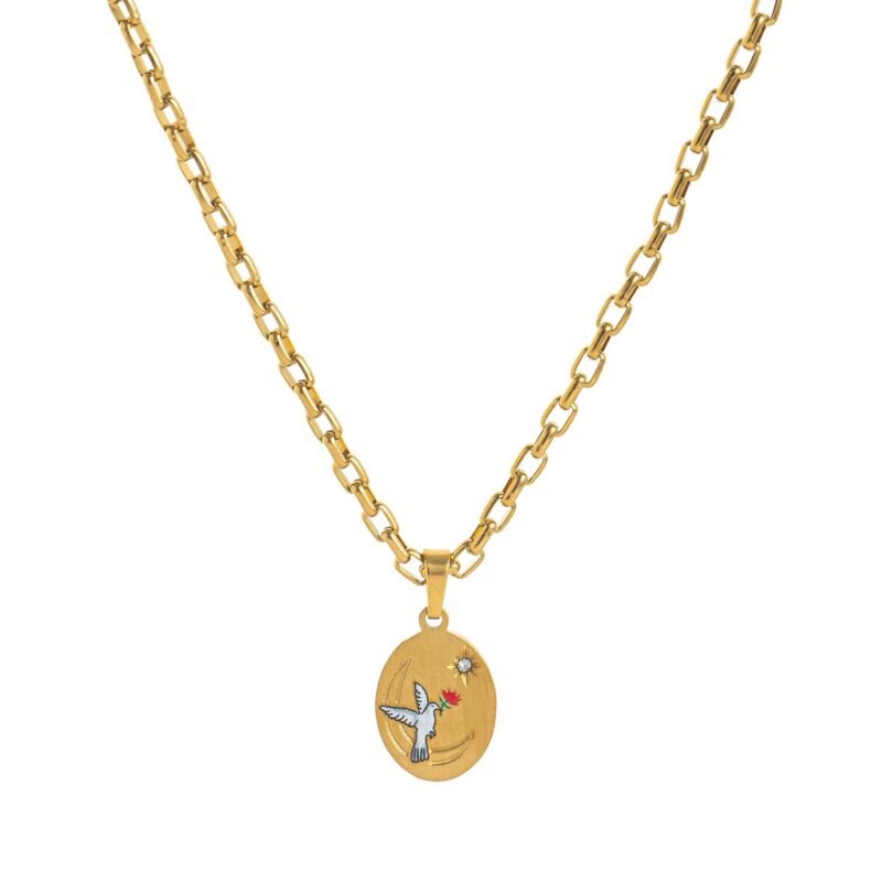 18K gold inlaid zircon with pattern design trendy personality necklace - 图片 3