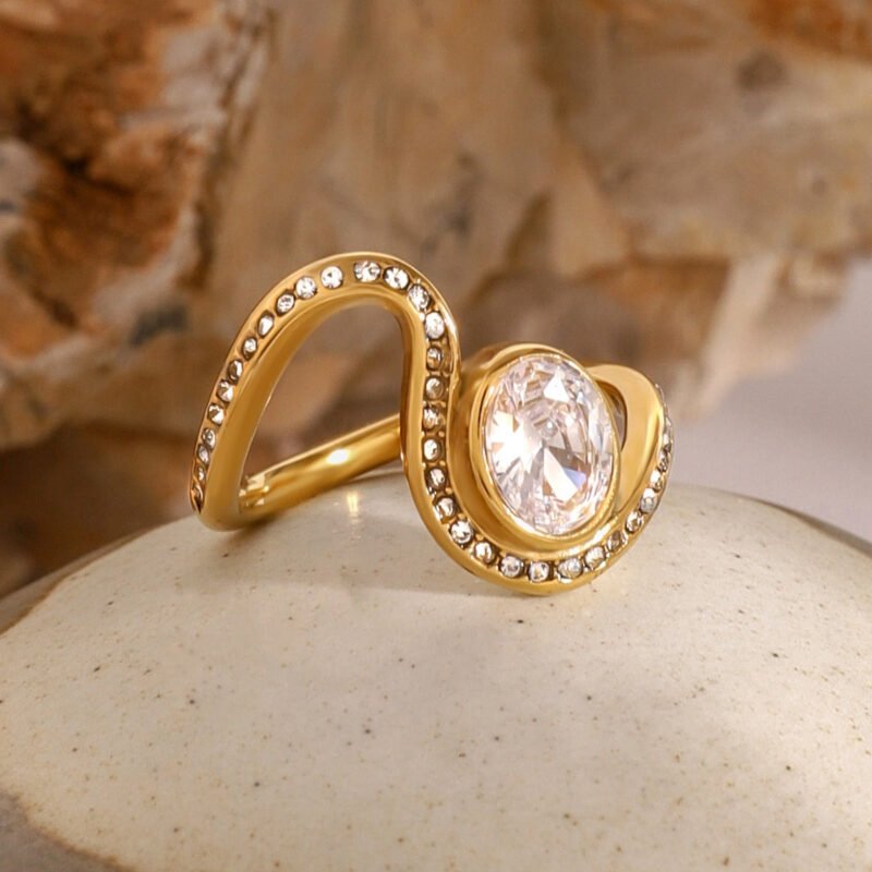 18K gold geometric gemstone design high-end ring - 图片 2