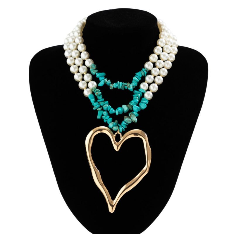 Retro multi-layered big love turquoise necklace - 图片 8