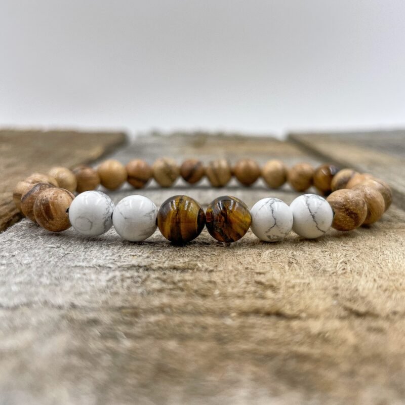 Central - Tigers Eye, White Howlite, & Sandalwood Mala Beaded Bracelet - 图片 2