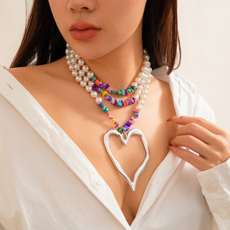 Retro multi-layered big love turquoise necklace - 图片 4