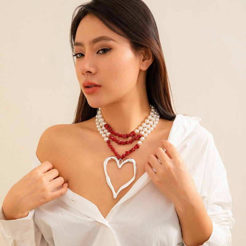 Retro multi-layered big love turquoise necklace - 图片 2