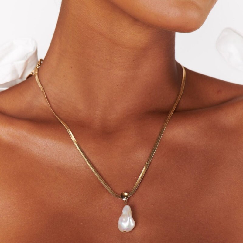 18K gold chain with pearl design high-end necklace - 图片 3