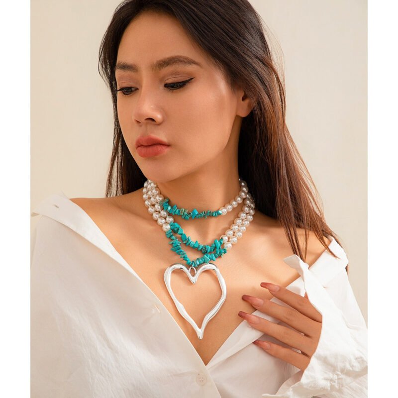 Retro multi-layered big love turquoise necklace - 图片 6