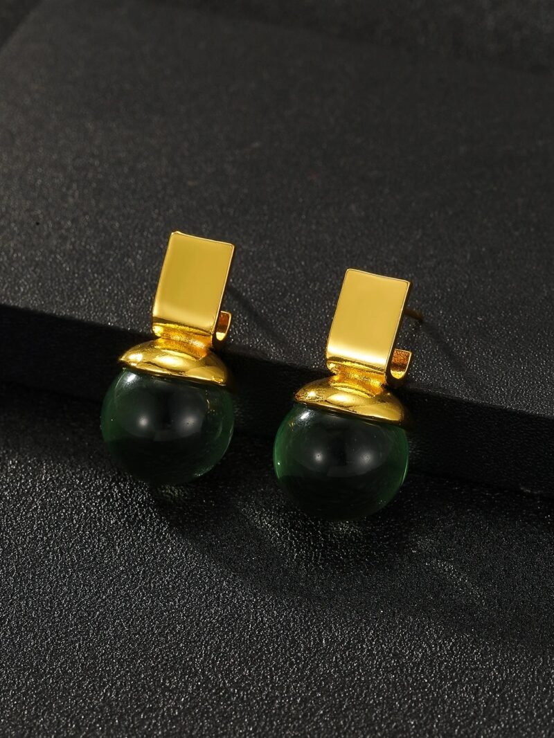 Vintage Green Crystal Round Dangle Earrings For Women - 图片 4
