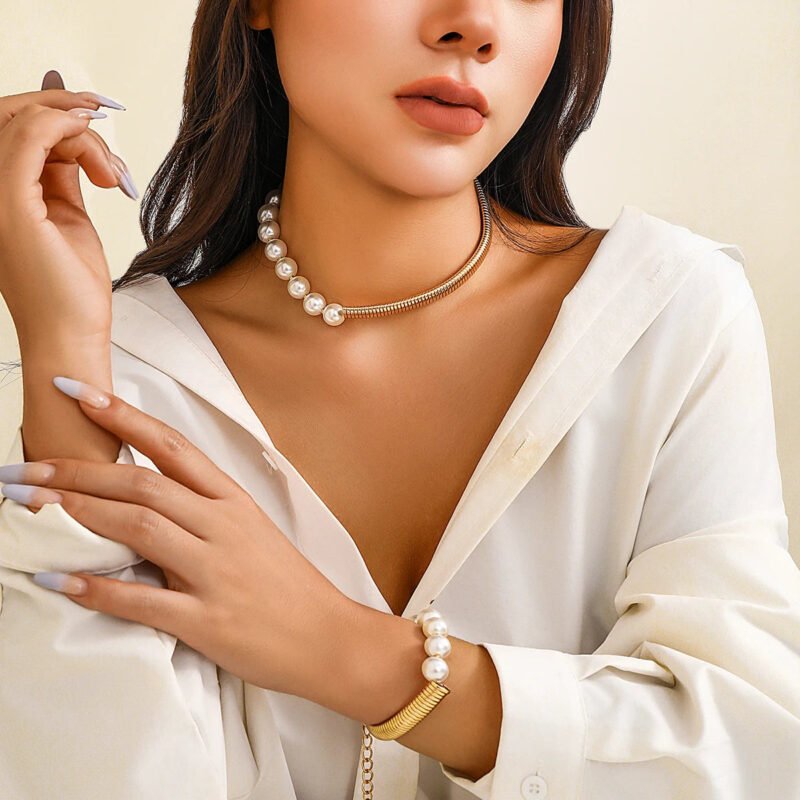Pearl Short Choker Necklace Women Collar Wed Bridal Vintage Clavicle - 图片 3