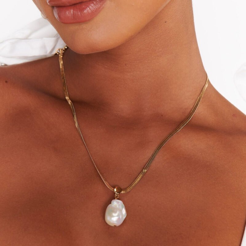 18K gold chain with pearl design high-end necklace - 图片 4