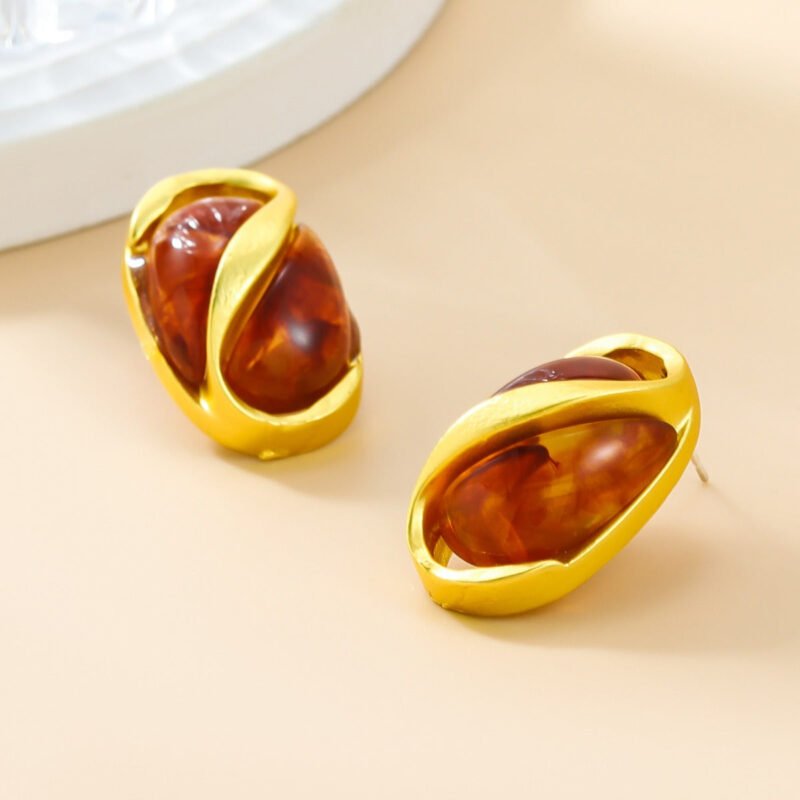 Earrings, bracelets and necklaces set for women multi-layered oval alloy resin exaggerated jewelry - 图片 6