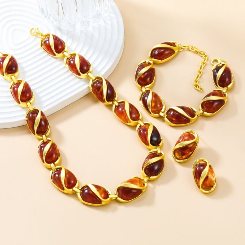 Earrings, bracelets and necklaces set for women multi-layered oval alloy resin exaggerated jewelry - 图片 8