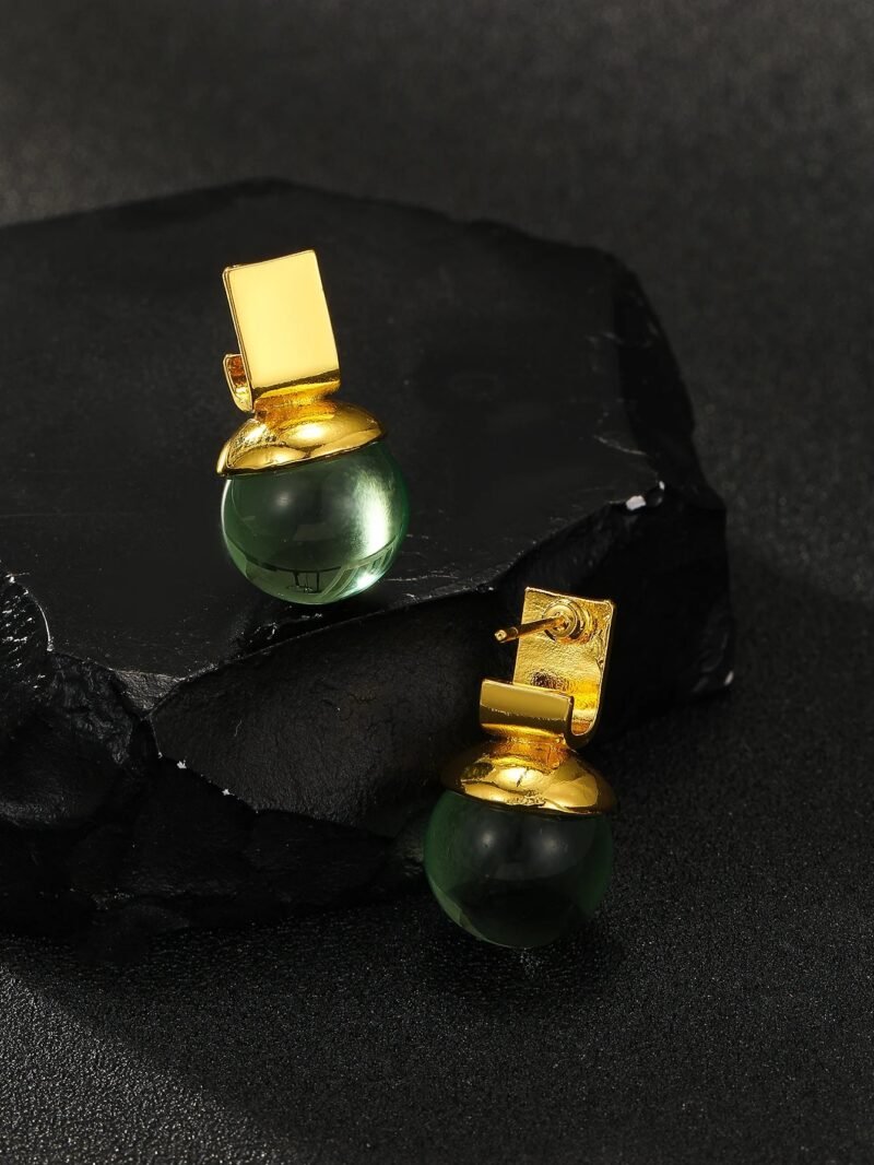 Vintage Green Crystal Round Dangle Earrings For Women - 图片 2