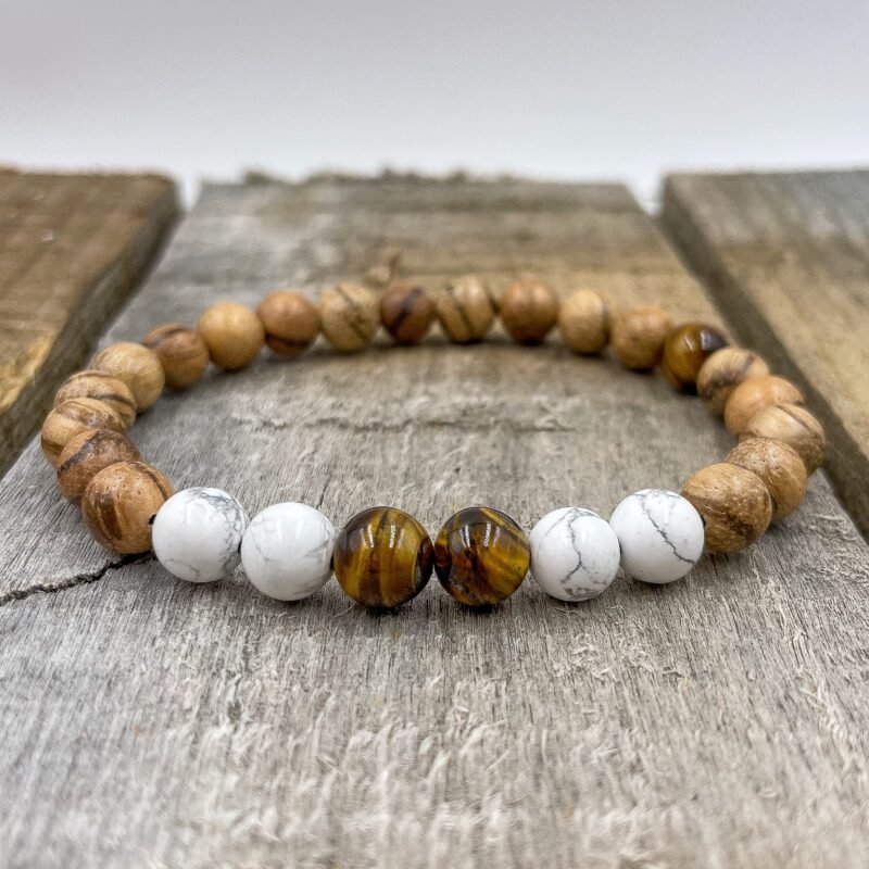 Central - Tigers Eye, White Howlite, & Sandalwood Mala Beaded Bracelet - 图片 3