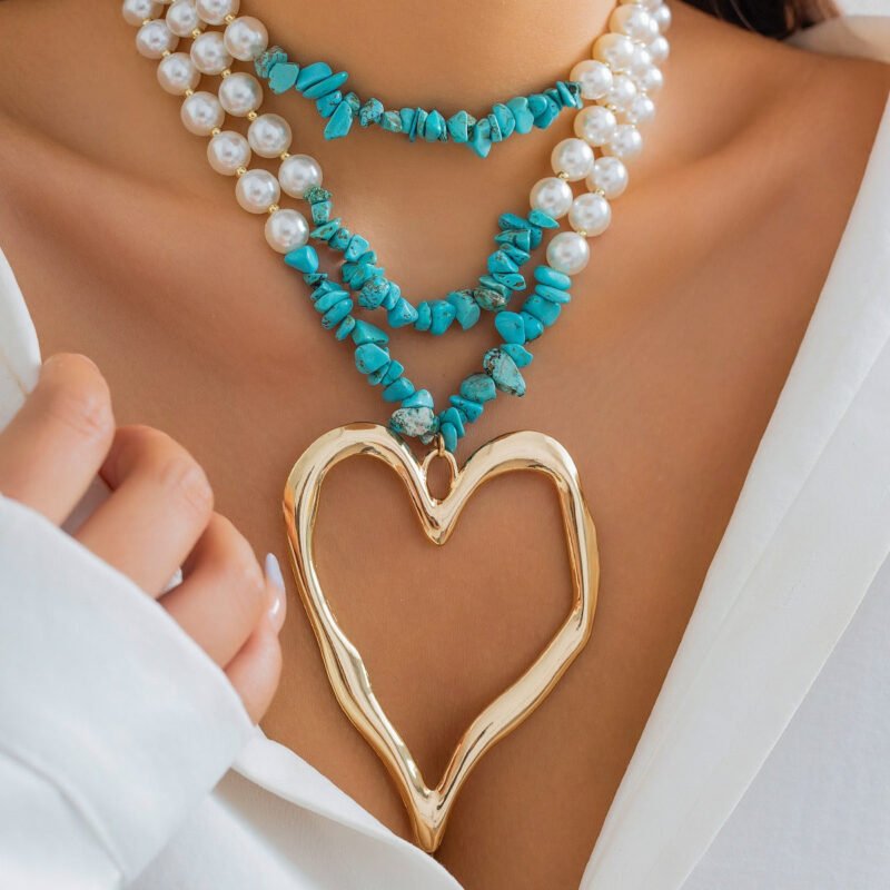 Retro multi-layered big love turquoise necklace - 图片 11