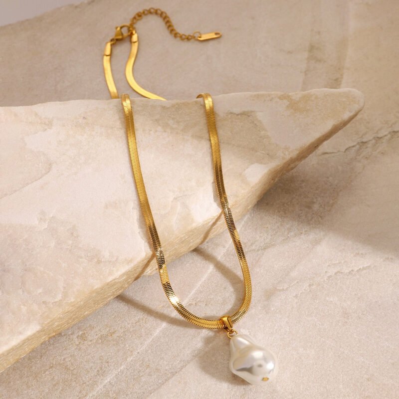18K gold chain with pearl design high-end necklace - 图片 6