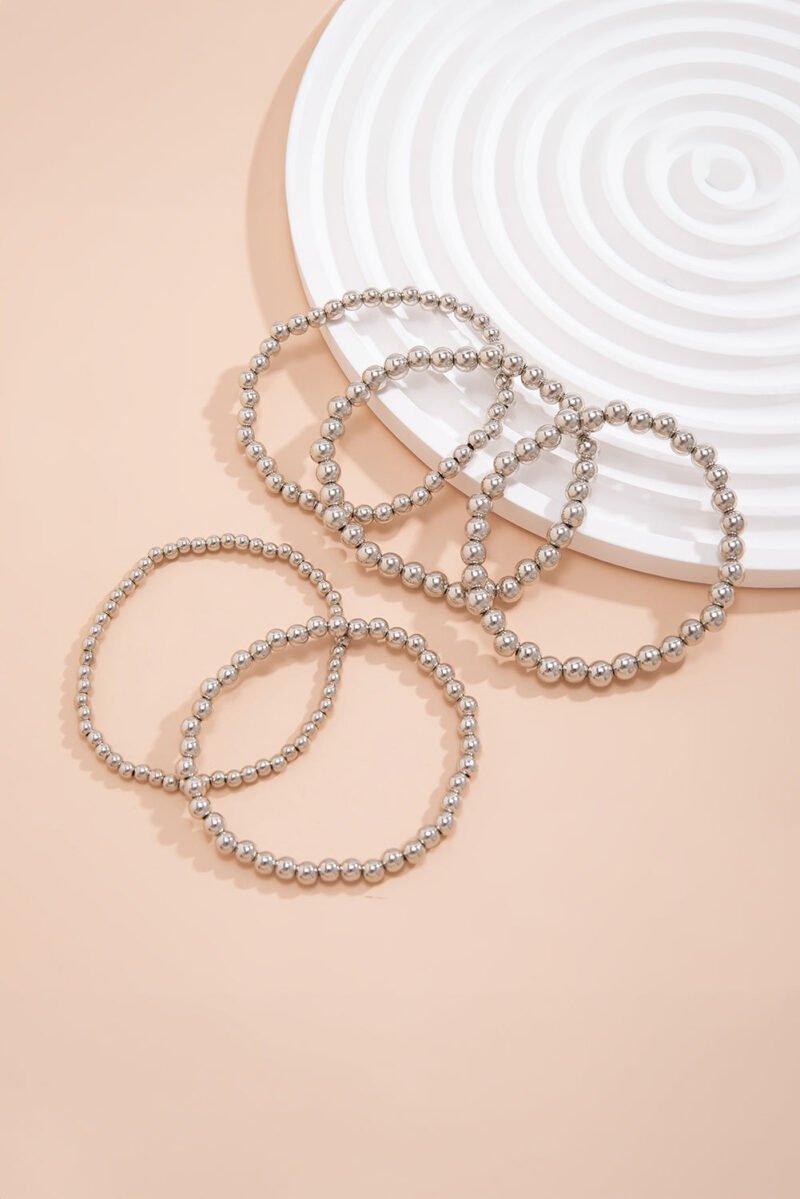 Silvery 5pcs/set Beaded Bracelet Set - 图片 3