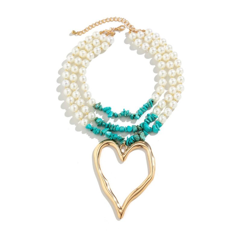 Retro multi-layered big love turquoise necklace - 图片 10
