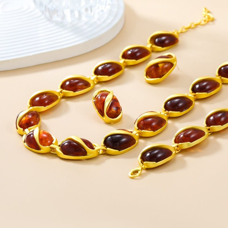 Earrings, bracelets and necklaces set for women multi-layered oval alloy resin exaggerated jewelry - 图片 7