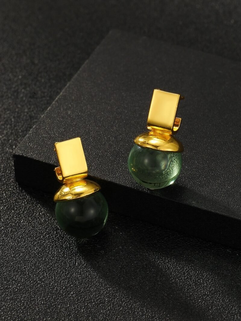 Vintage Green Crystal Round Dangle Earrings For Women - 图片 5
