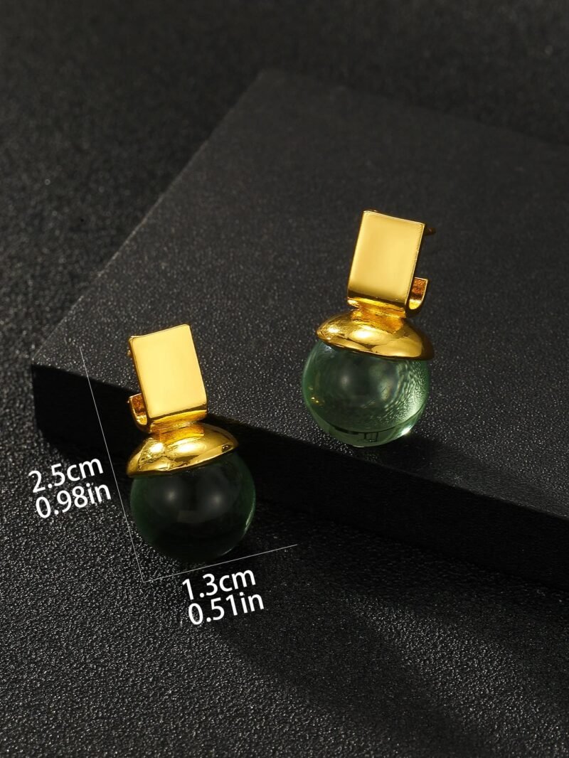 Vintage Green Crystal Round Dangle Earrings For Women - 图片 6