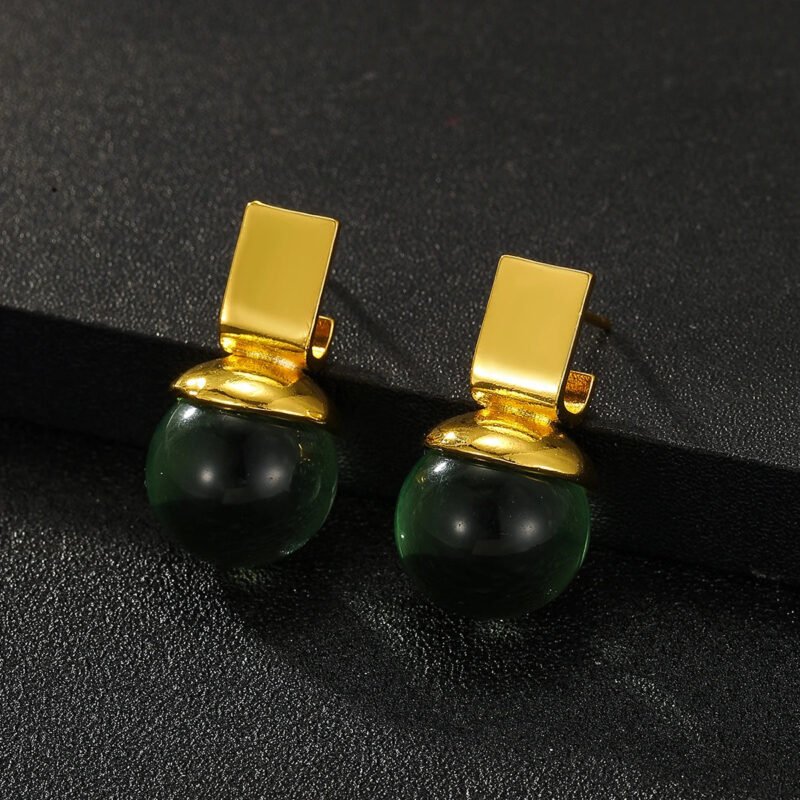 Vintage Green Crystal Round Dangle Earrings For Women - 图片 3