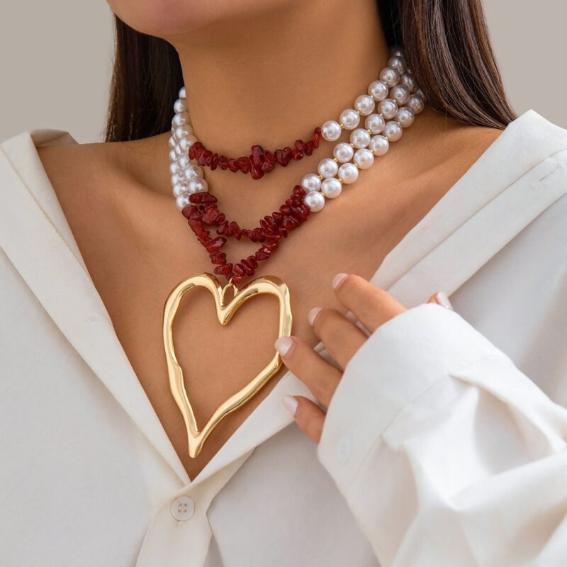 Retro multi-layered big love turquoise necklace - 图片 3