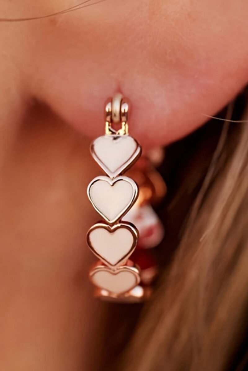 White Heart Shape Plated Alloy Small Hook Earrings - 图片 3