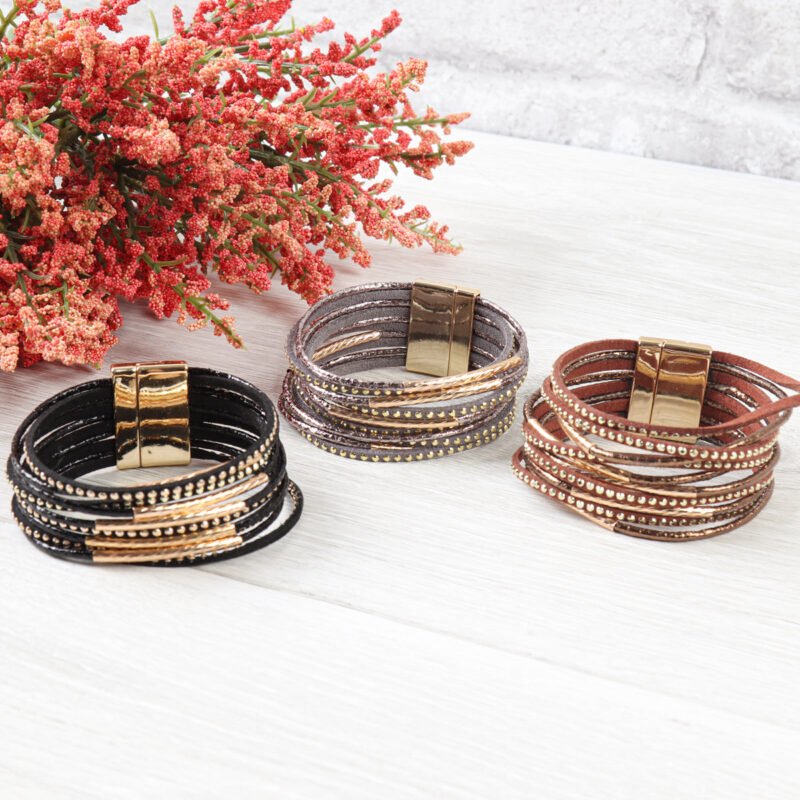 Multiline Leather Magnetic Bracelet - 图片 9