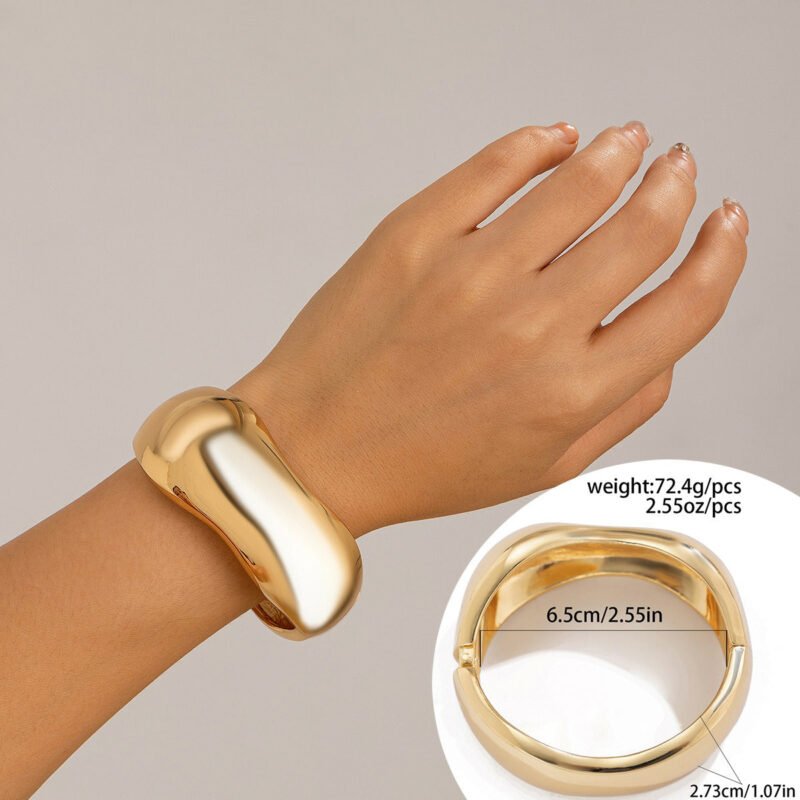 18K gold geometric shape with wide surface and texture design noble and light luxury bracelet - 图片 15