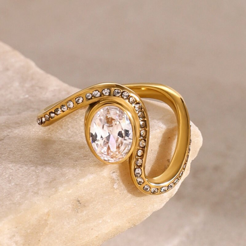 18K gold geometric gemstone design high-end ring - 图片 6