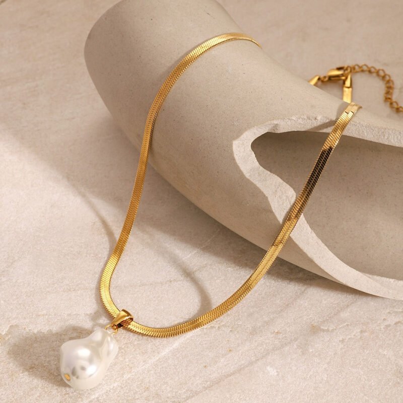 18K gold chain with pearl design high-end necklace - 图片 7