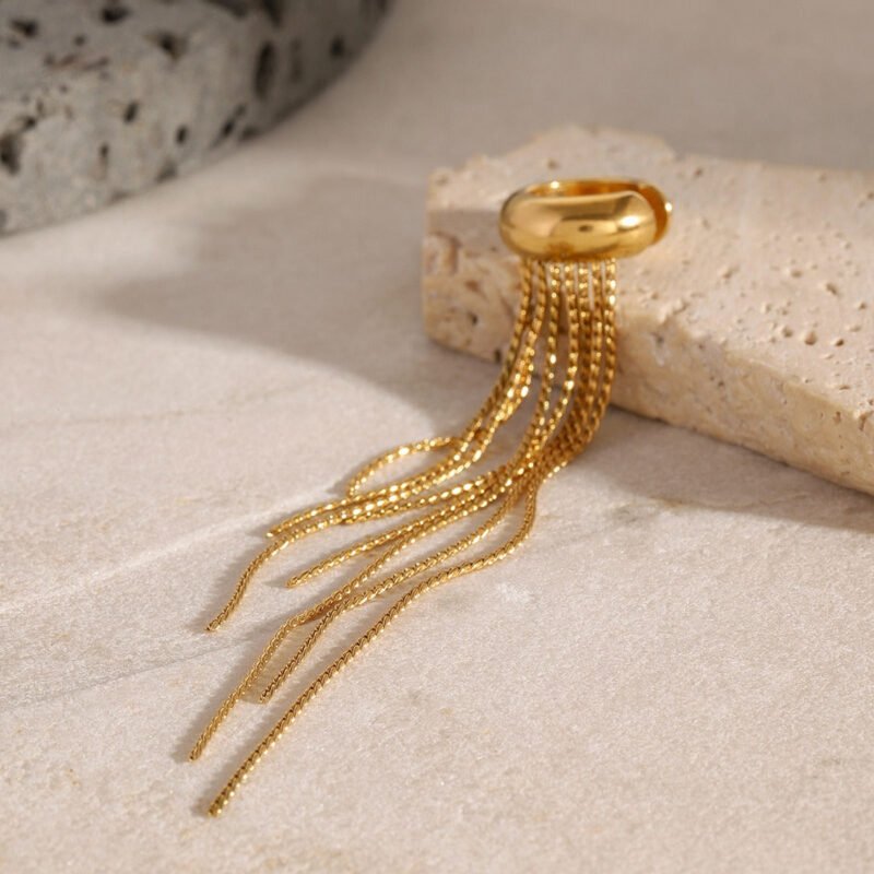 18K gold tassel design light luxury style earrings - 图片 5