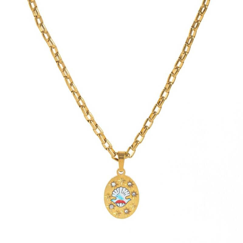 18K gold inlaid zircon with pattern design trendy personality necklace - 图片 13