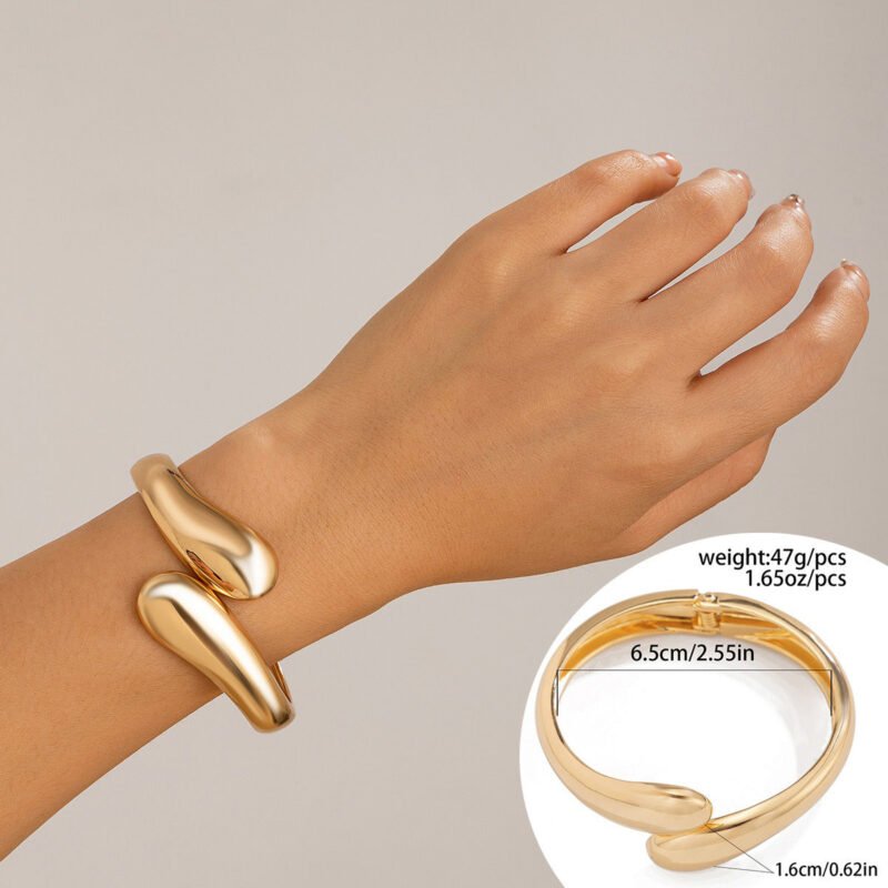 18K gold geometric shape with wide surface and texture design noble and light luxury bracelet - 图片 21