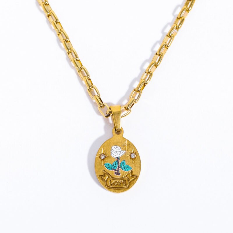 18K gold inlaid zircon with pattern design trendy personality necklace - 图片 15