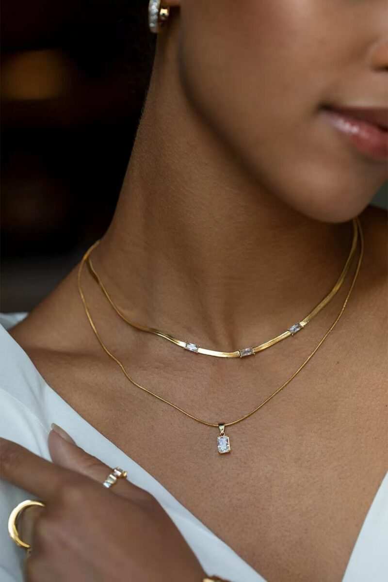 Simple and High-end 14K Gold-filled Sugar Cube Chain Necklace Jewelry · One Golden Sugar Cube Chain Necklace. - 图片 5